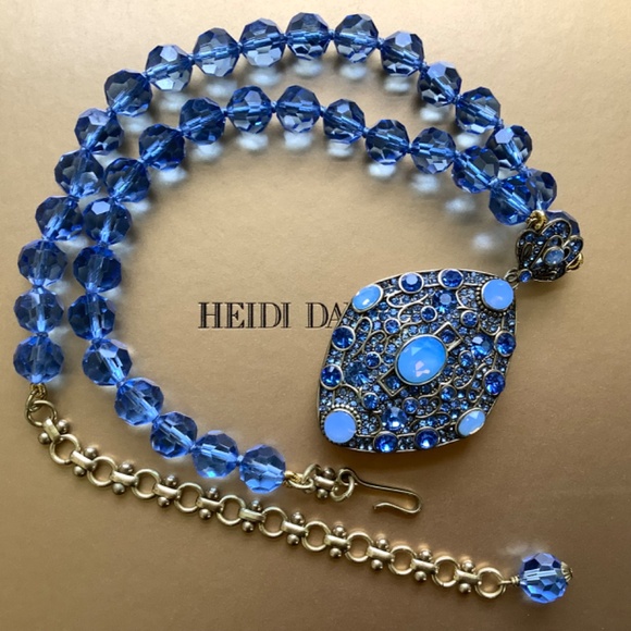 Heidi Daus Set Crystal Blue Locket Necklace & Earrings - Picture 3 of 15